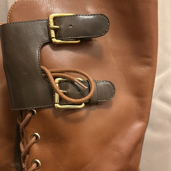 Women’s Michael Kors Cognac Lace Front Military Style High Heel Lthr. Boots Sz.7 - Picture 6 of 13